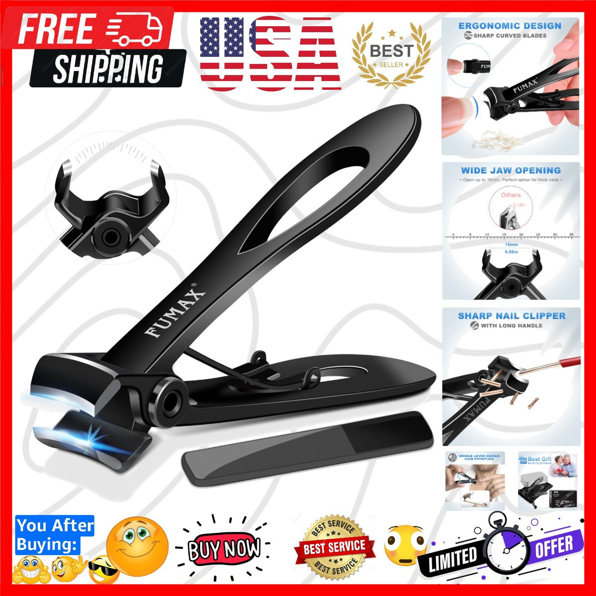 Heavy Duty Large Toenail Clippers for Seniors Thick Nails Ergonomic Handle