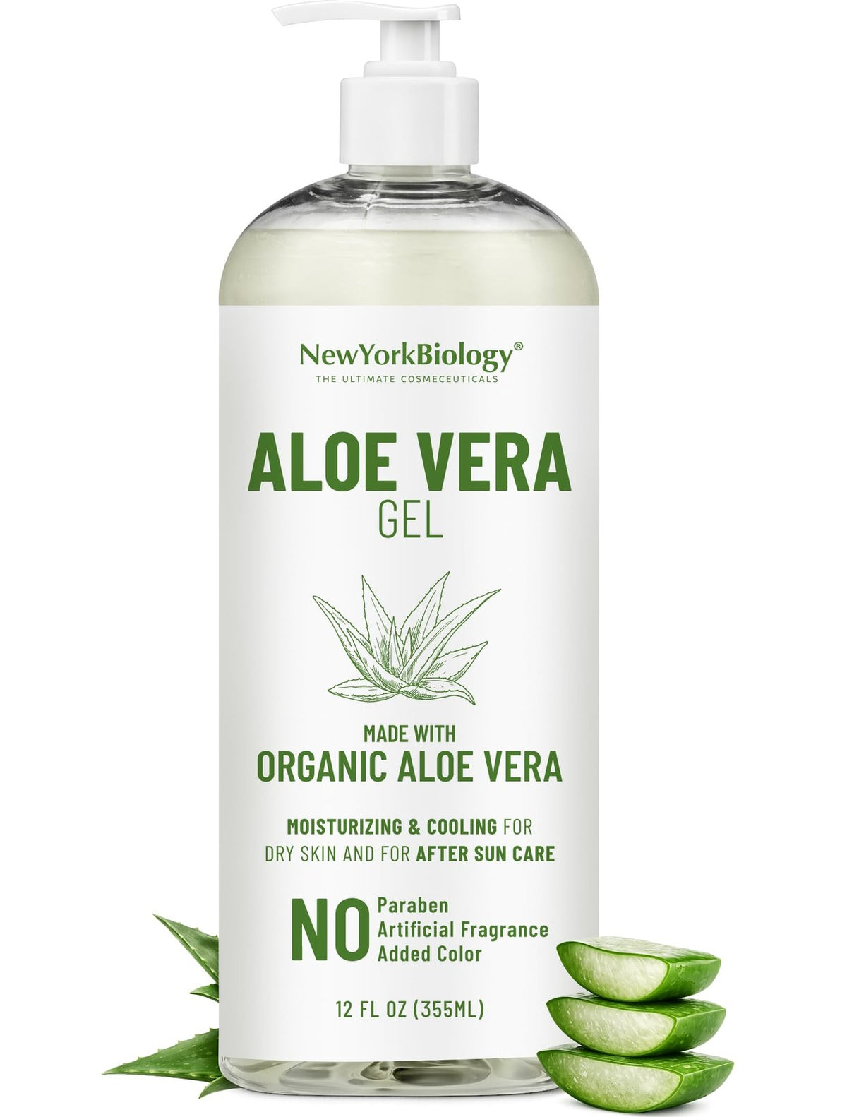 Aloe Vera Gel 12 Fl Oz - Natural Moisturizer & After Sun Skin Care