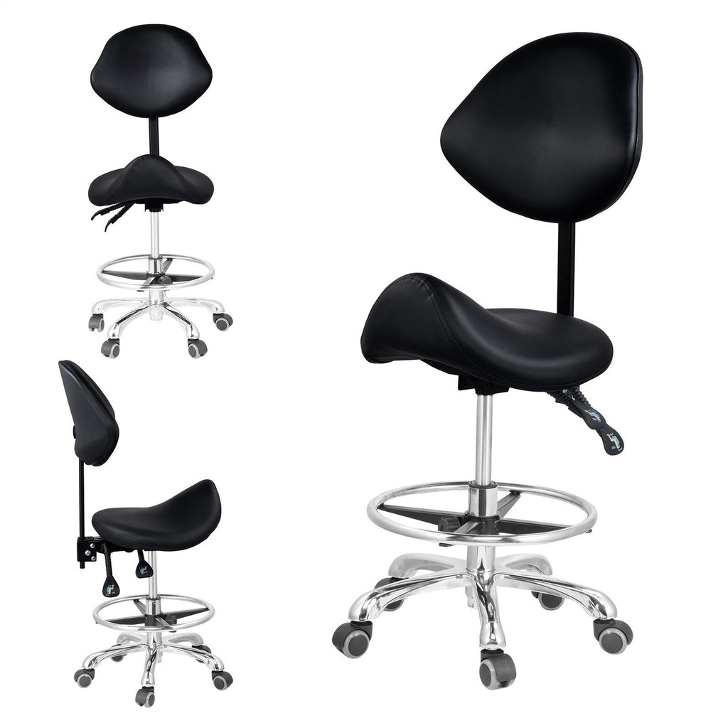 Hydraulic Esthetician Chair Rolling Salon Stool with Adjustable Backrest and Seat