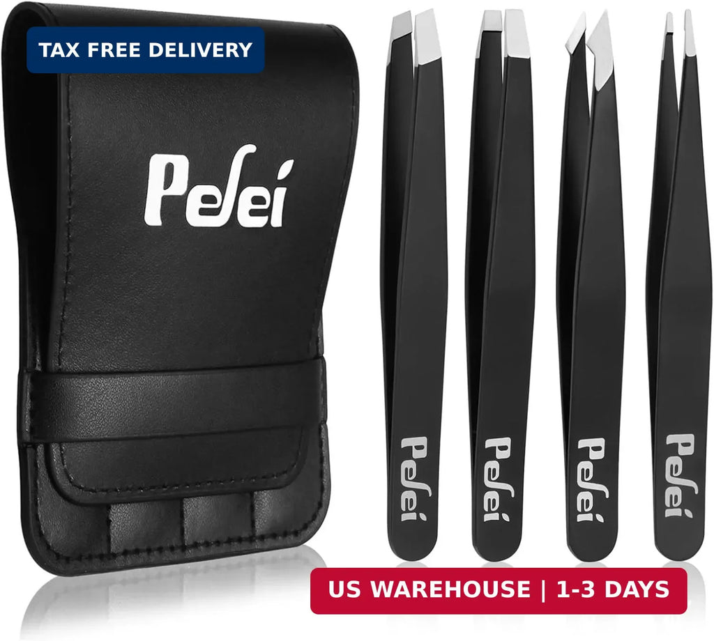 Professional Stainless Steel Tweezers Set for Eyebrows & Facial Hair Removal