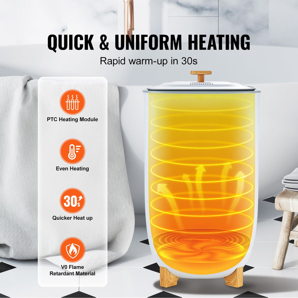 35L Electric Towel Warmer Bucket with LED Display Drying Timer for Bathroom