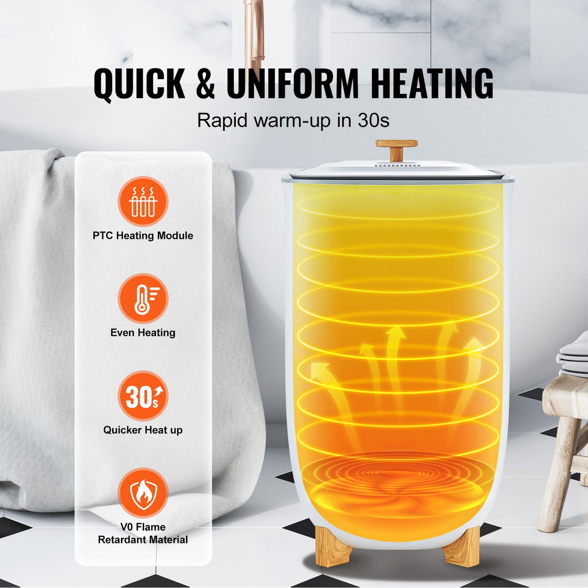 35L Electric Towel Warmer Bucket with LED Display Drying Timer for Bathroom
