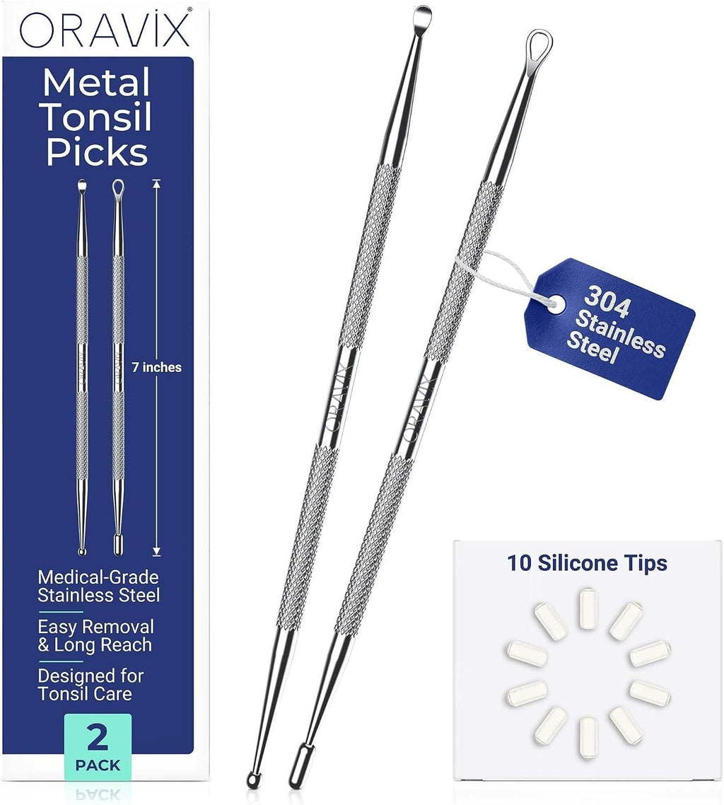 Tonsil Stone Removal Kit with Stainless Steel Picks & Silicone Tips - Safe Oral Hygiene Tool