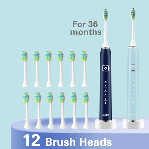 Electric Sonic Toothbrush Set for Adults & Kids - 12 Brush Heads, 2 Pack