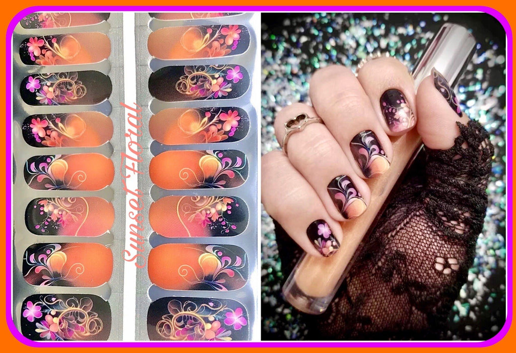 Nail Polish Strips 16 Pack Sunset Floral Custom Collaboration - Color Nail Wraps