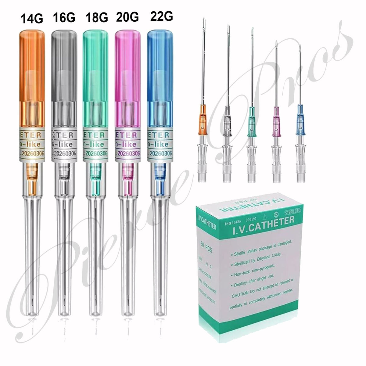 Sterile Piercing Needles with Catheter Insertion Tubes — 14g to 22g, Pre-sterilized