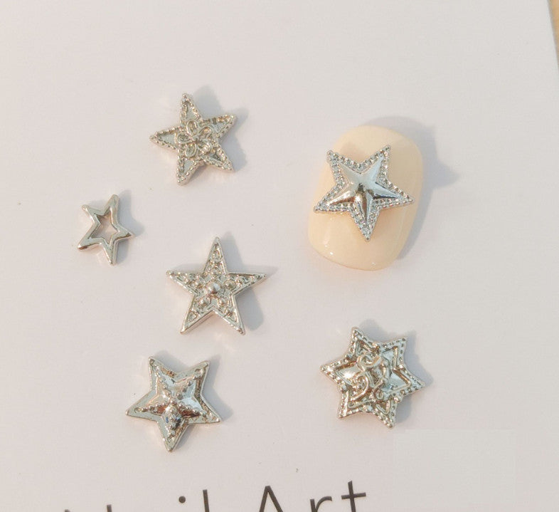 10pcs Silver Gold Alloy Star Nail Art Charms for Manicure & DIY Nail Decoration