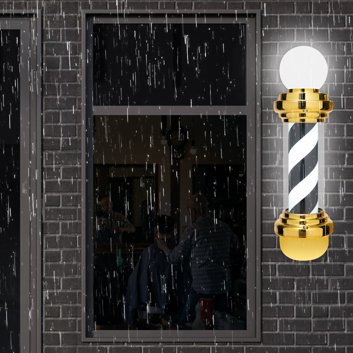 Waterproof LED Barber Pole Light with Rotating Sign for Hair Salons - Black, White, Gold