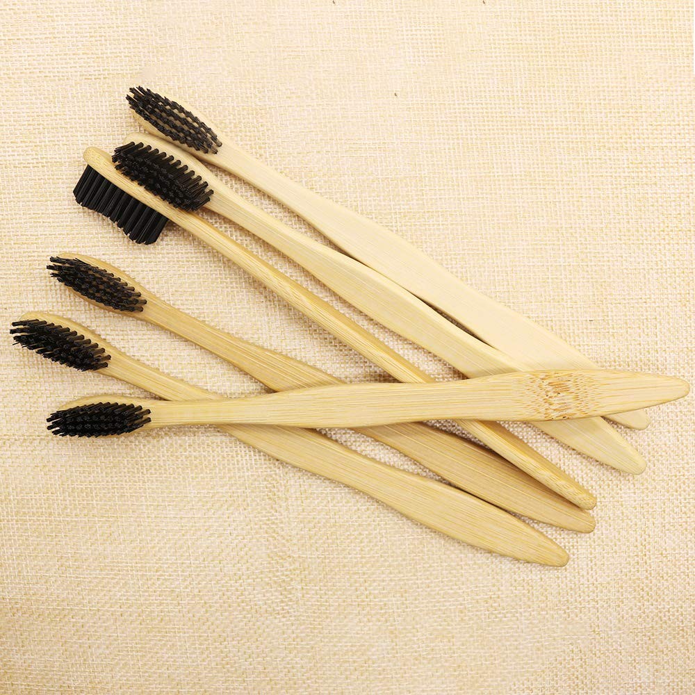 Eco-Friendly Bamboo Toothbrush with Super Hard Bristles - Pack of 6, Light Brown