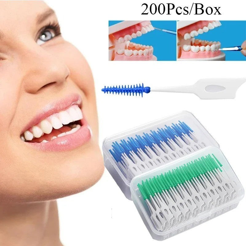 200PCS Silicone Interdental Brushes Floss Picks Teeth Cleaning Tool