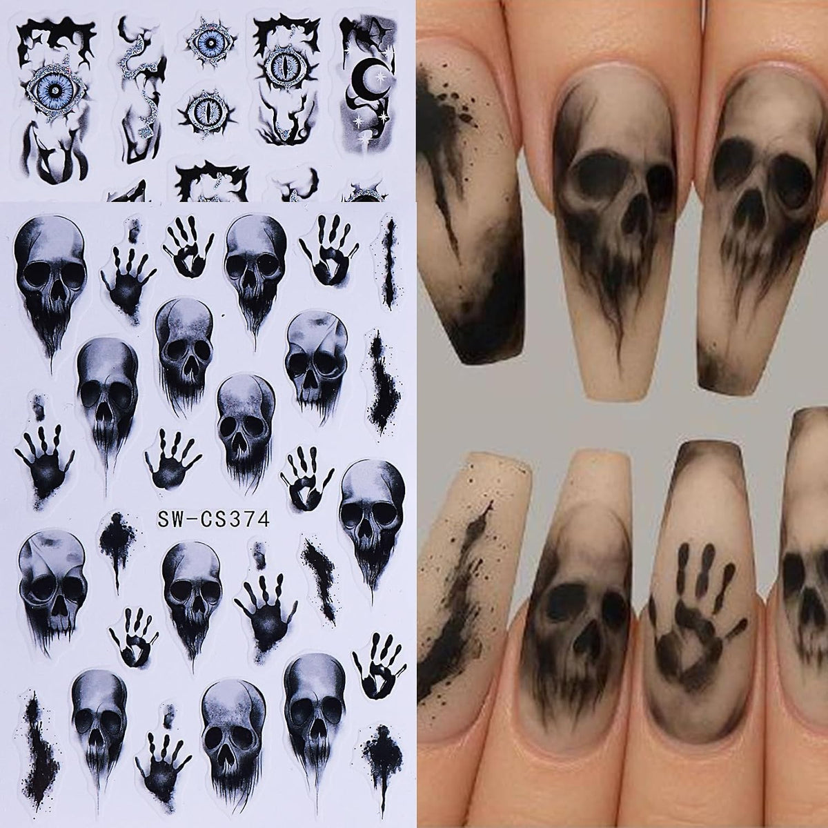 Gothic Halloween Nail Art Stickers 10 Sheets Self-Adhesive Spooky Decals