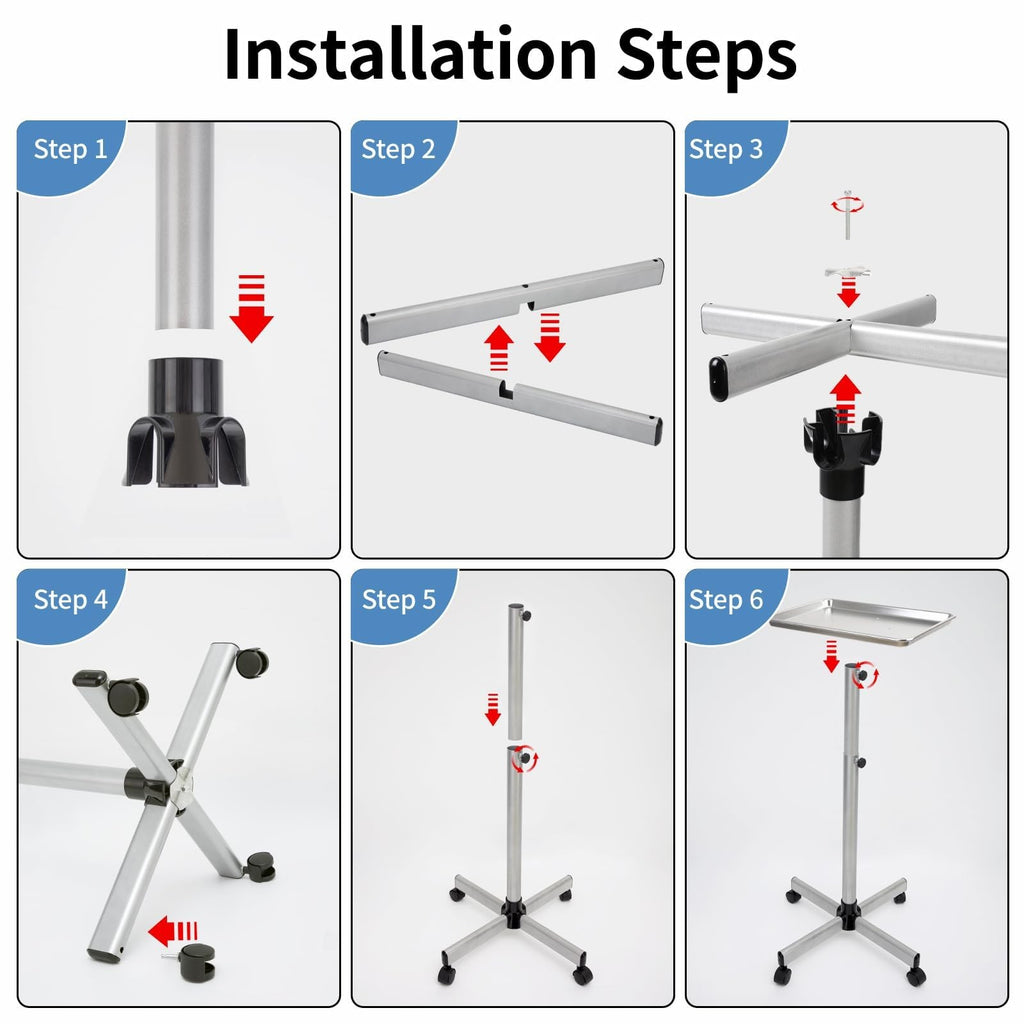Adjustable Salon Color & Tattoo Tray Cart with Wheels, Height Adjustable