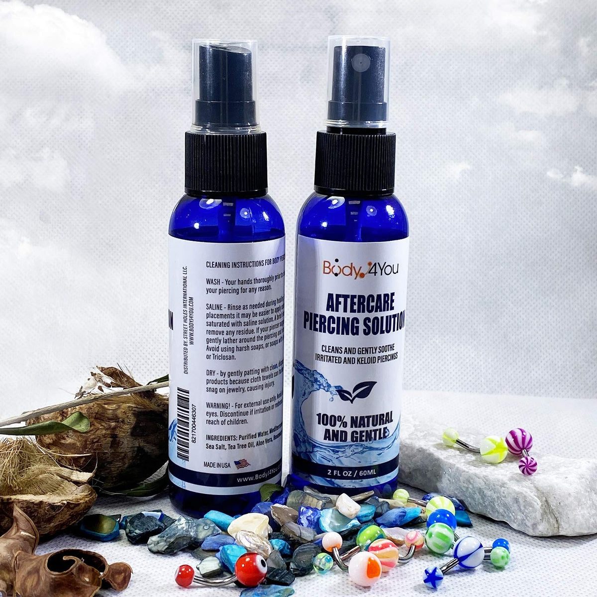 Piercing Aftercare Spray – Saline Solution with Aloe, Tea Tree & Sea Salt for Ear & Body Piercings
