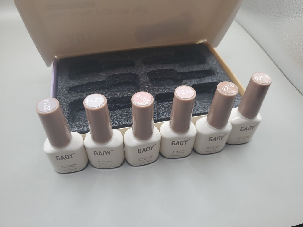 Gel Nail Polish Set of 6 Colors - Gray Pink Brown UV LED Cure 0.22oz
