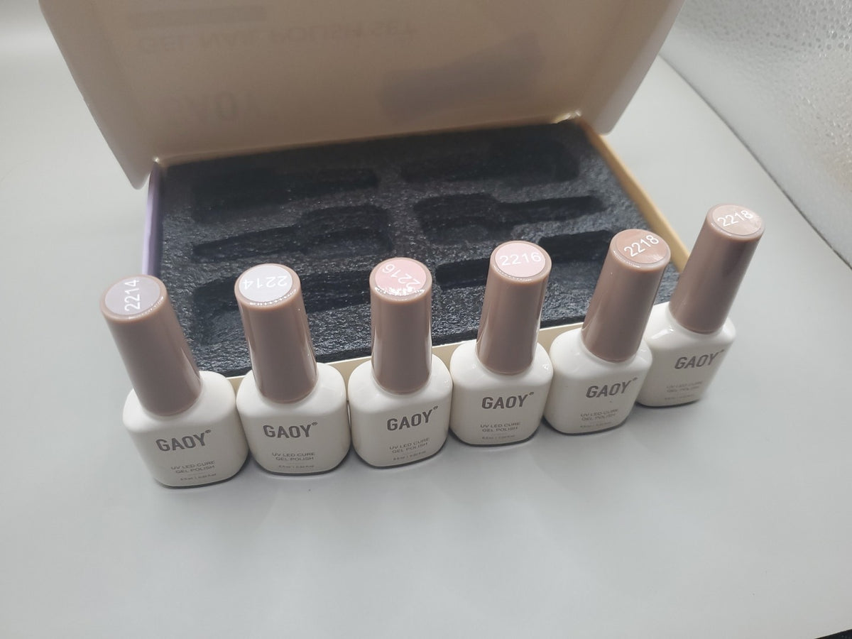 Gel Nail Polish Set of 6 Colors - Gray Pink Brown UV LED Cure 0.22oz