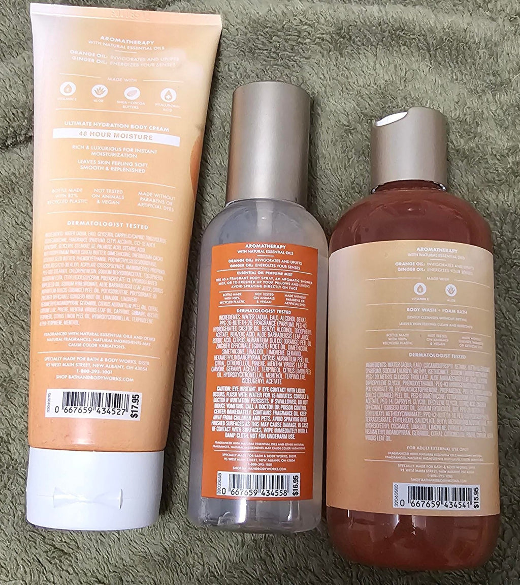 Orange & Ginger Aromatherapy Body Oil, Perfume, Wash & Cream Set