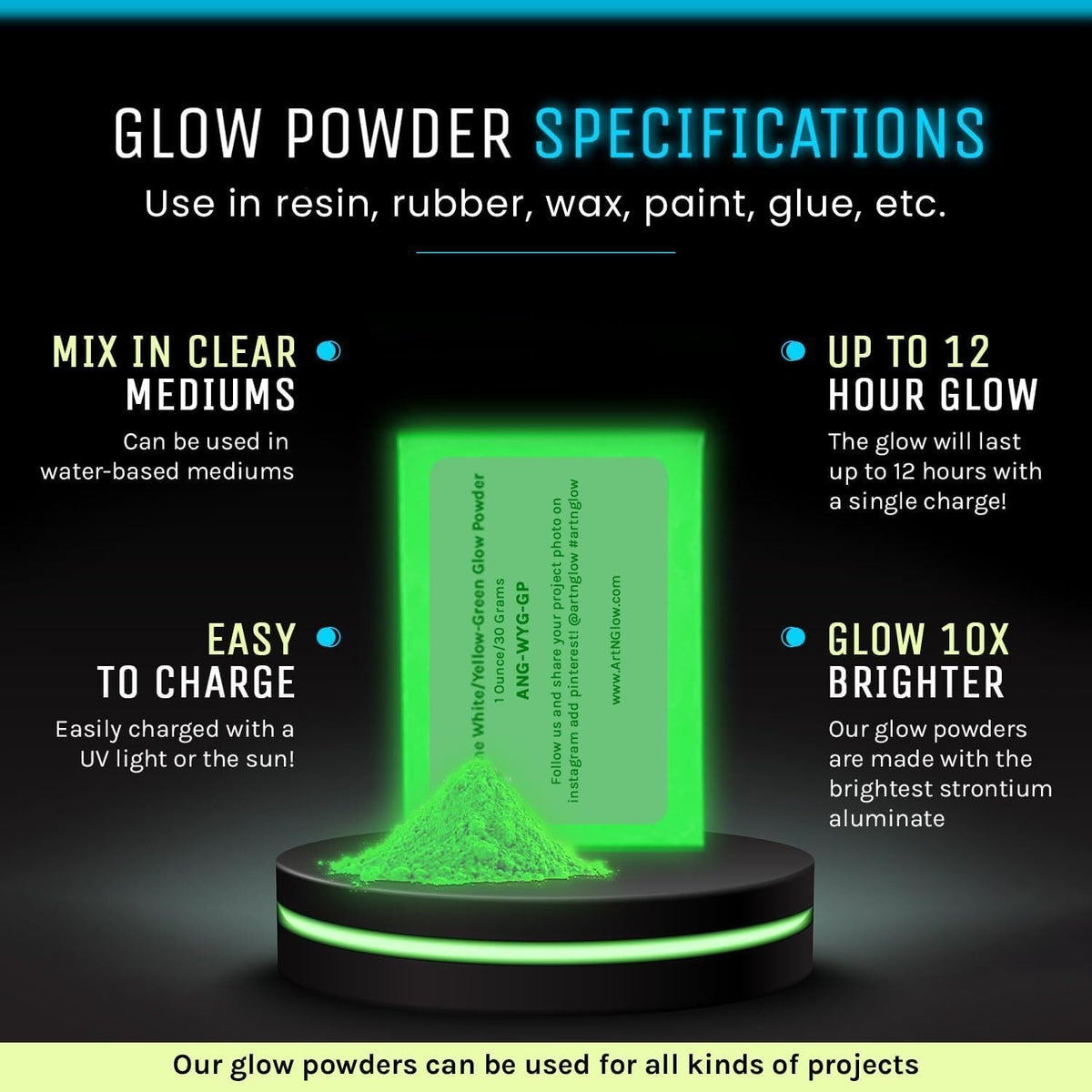 Glow in The Dark Pigment Powder - 30g Fluorescent & Neutral Colors for Art & Crafts