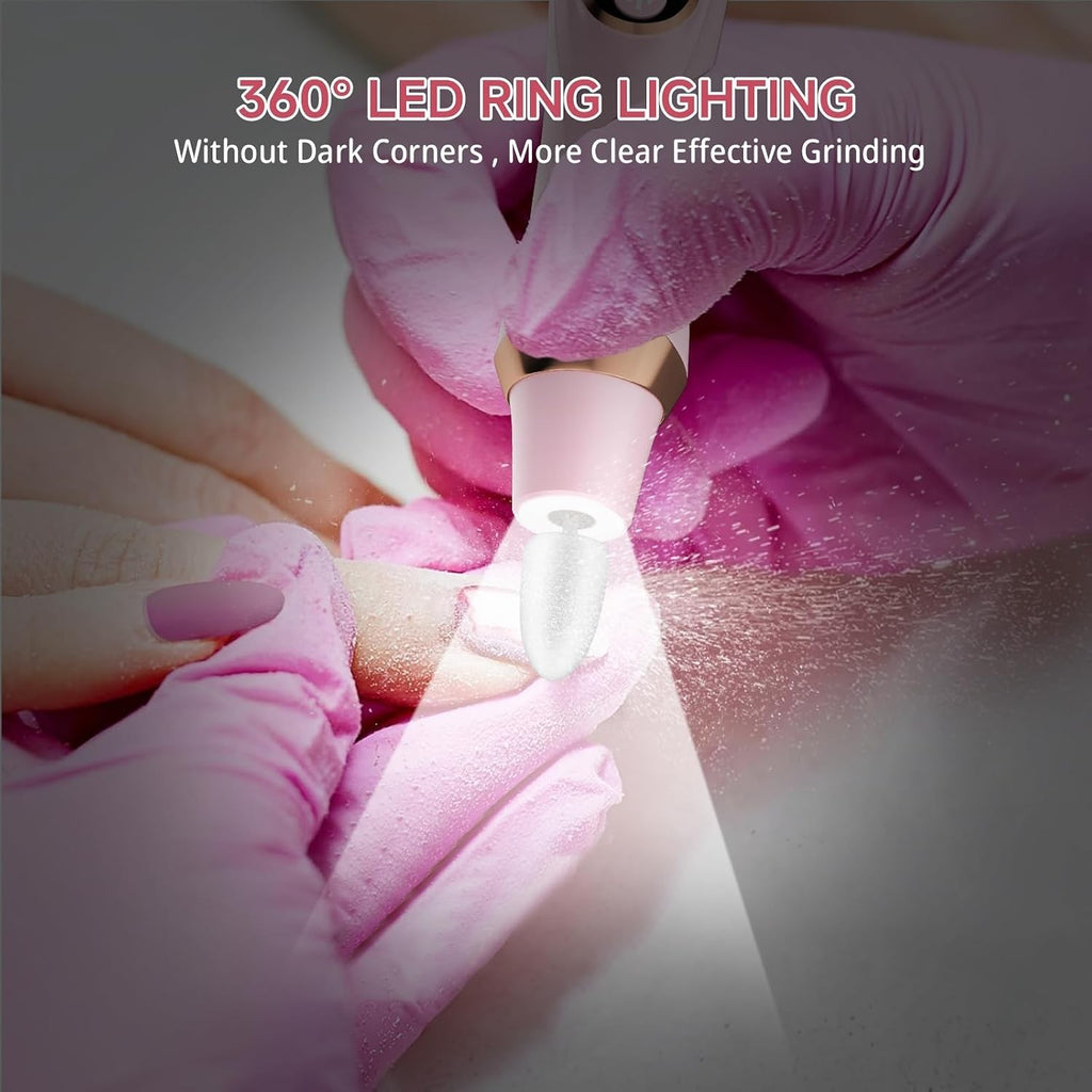 Cordless Nail Drill with LED Light & 6 Speeds - Rechargeable Electric Toenail Grinder