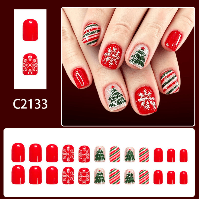 48Pcs Short Square Red Christmas Nail Press-On Nails Holiday Manicure Set