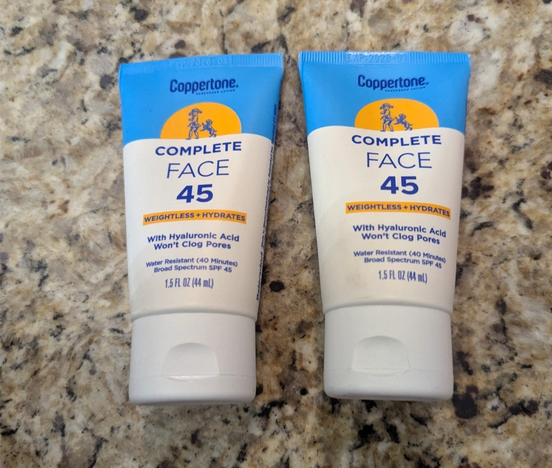 Water Resistant SPF45 Sunscreen for Face Travel Size 1.5oz 2-Pack