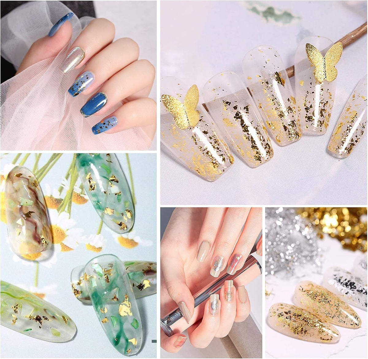 Gold Foil Flakes Metallic Gilding Leaf for Nail Art Crafts Painting - 5g with Tweezers