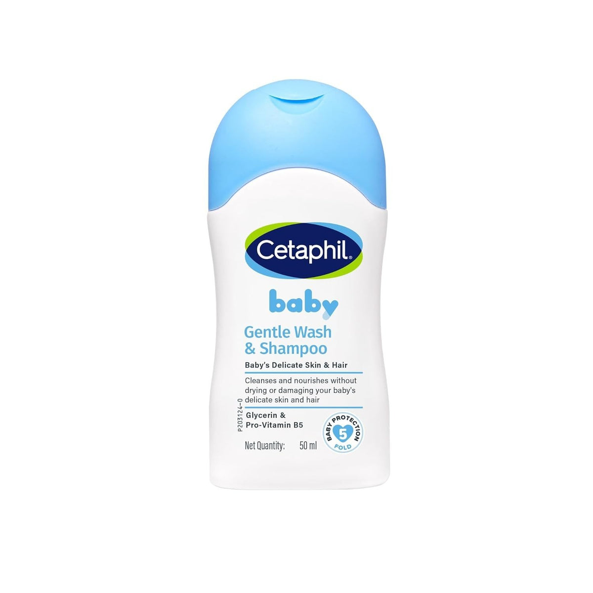 Cetaphil Baby Gentle Wash & Shampoo - 50ml, Tear-Free, pH Balanced, Hypoallergenic