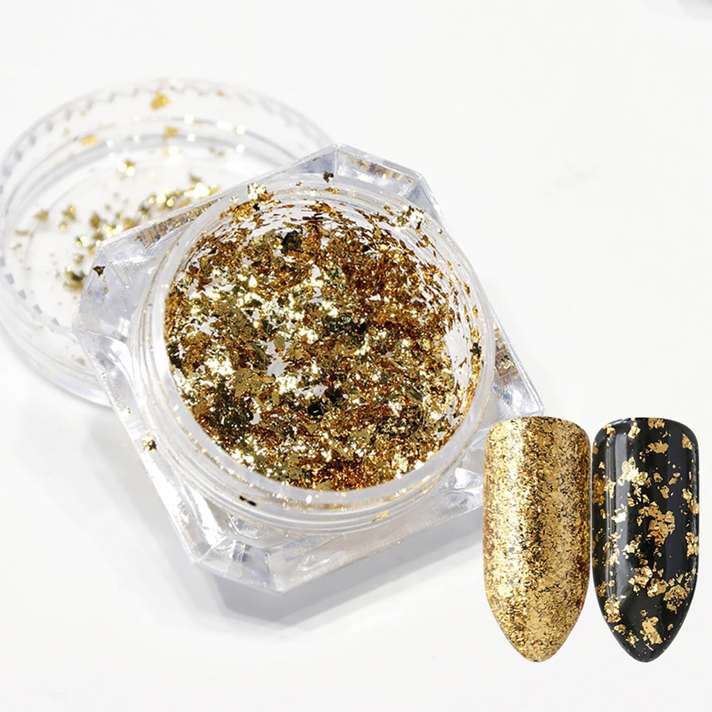 Gold Foil Nail Art Decals - Irregular Glitter Flakes for Manicure & DIY Crafts