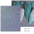 Retro Star Moon Metallic Nail Stickers - Gold Silver Laser 3D Nail Art