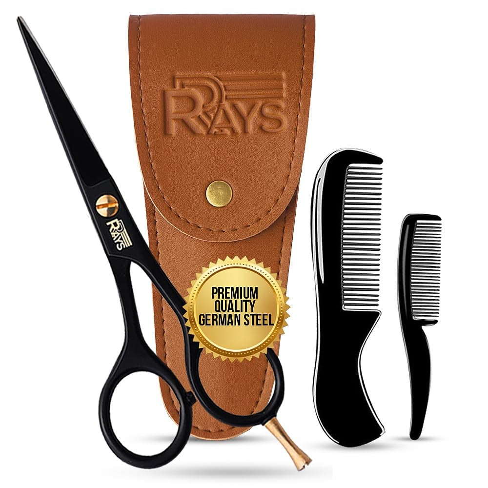Men's 5 Inch German Mustache & Beard Scissors with Comb & Travel Pouch