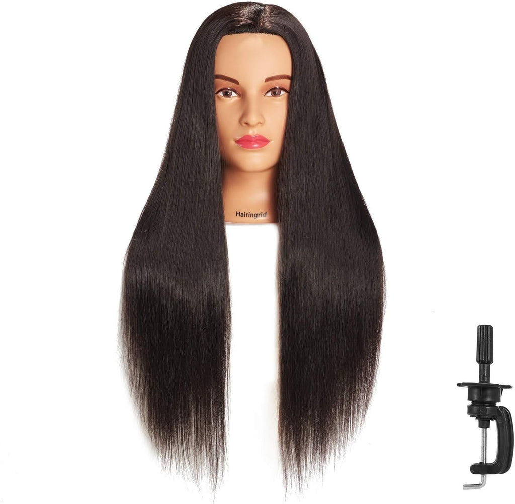 Cosmetology Training Head with Synthetic Hair & Clamp for Hair Styling Practice