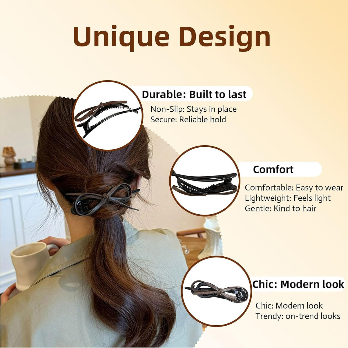 Flat Hair Clips 3-Pack - Soft Leather Non-Slip Hairpins for Updos & Styling