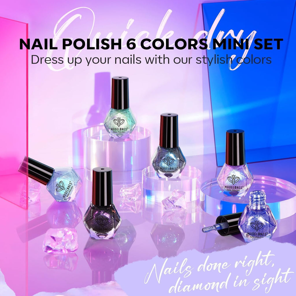 Quick Dry Nail Polish Set - 6 Holographic Aurora Colors, Long-Lasting & Chip-Free