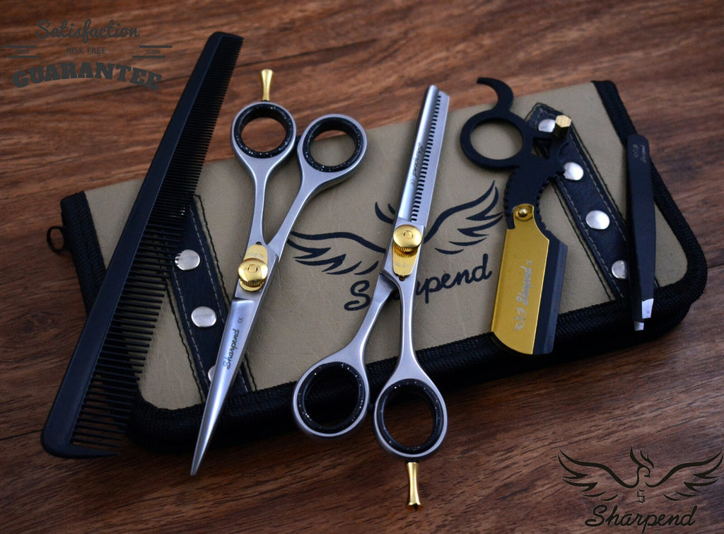 Professional Hair Cutting & Thinning Scissors Set with Razor and Pouch