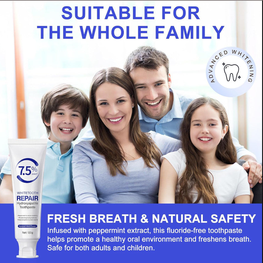 Hydroxyapatite Toothpaste for Sensitive Teeth and Stains - Fluoride-Free 120g