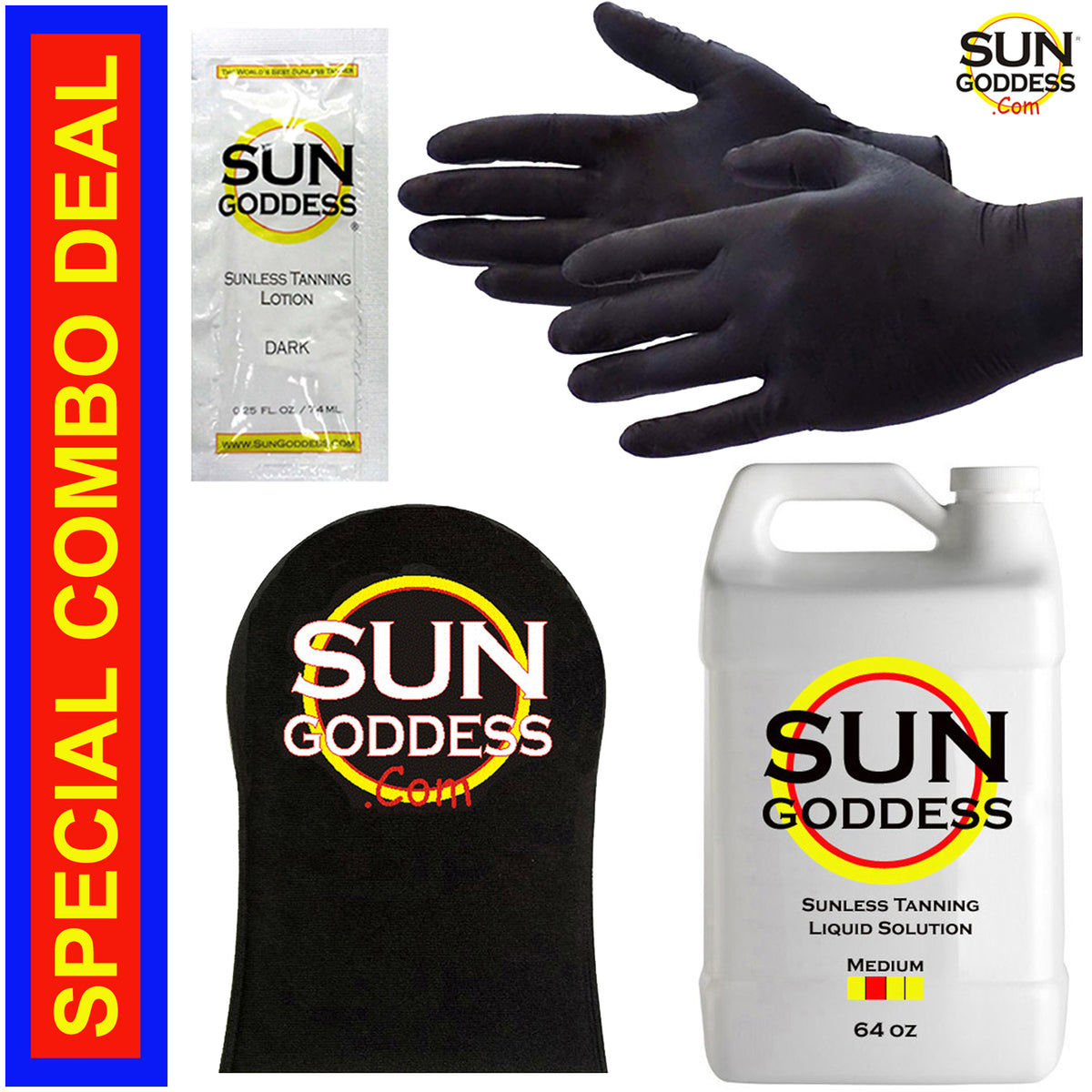 Medium Sunless Spray Tan Solution 64oz with Applicator & Gloves - Golden Brown Self Tanner
