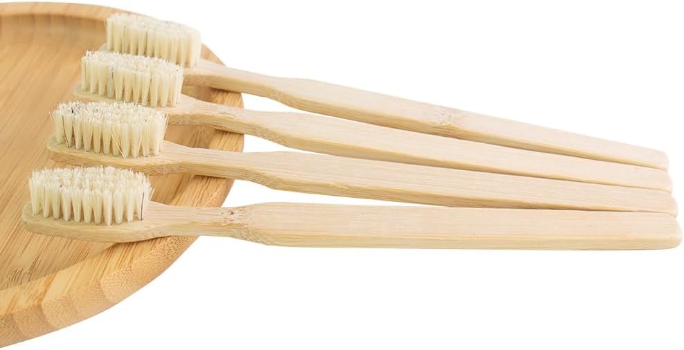 Bamboo Toothbrush Set with Boar Bristles - Biodegradable Natural Wooden Handle