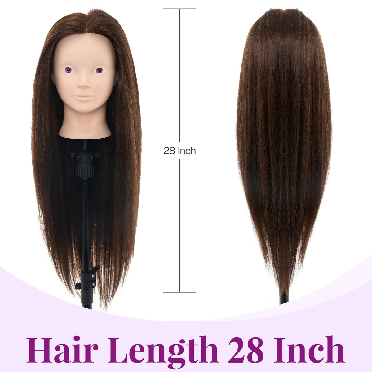 28 Inch Mannequin Head with 80% Human Hair for Hair Styling & Makeup Practice