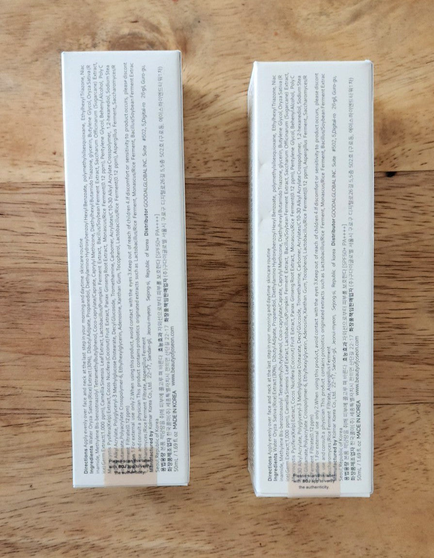 Beauty of Joseon Relief Sun SPF 50+ PA++++ Rice & Probiotics Sunscreen 2 Pack 50ml