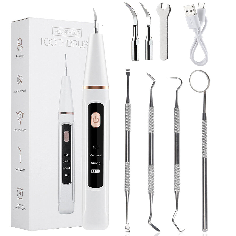 Ultrasonic Dental Tooth Cleaner Tartar & Plaque Remover Kit with LED Light