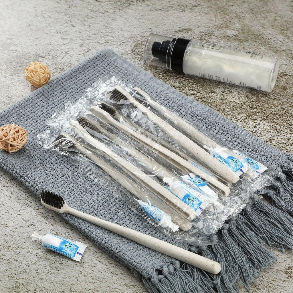 Disposable Toothbrush Set with Mini Toothpaste - 100 Individually Wrapped
