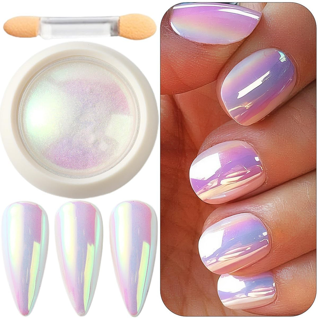 Holographic Unicorn Chrome Nail Powder - Aurora Rainbow Neon Pink for Nail Art