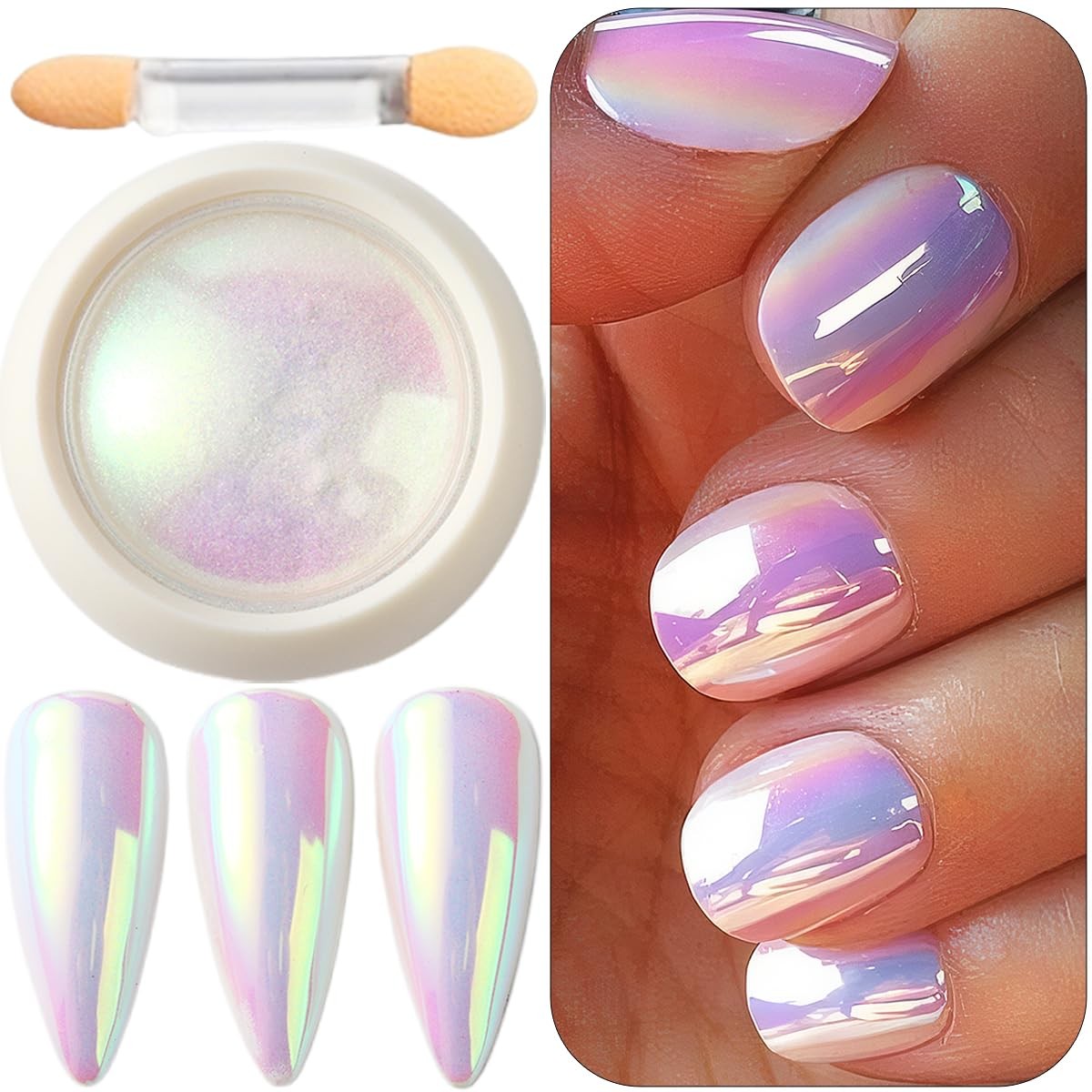 Holographic Unicorn Chrome Nail Powder - Aurora Rainbow Neon Pink for Nail Art