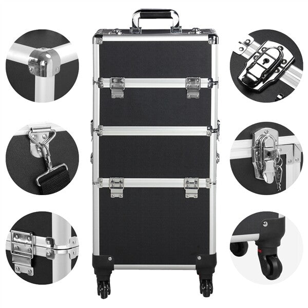 Professional 3-in-1 Makeup Train Case with Wheels and Large Storage