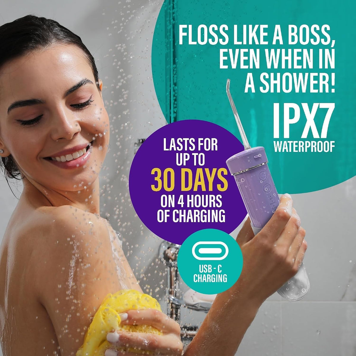 Portable Cordless Water Flosser with Smart Timer & Detachable Tank Lavender