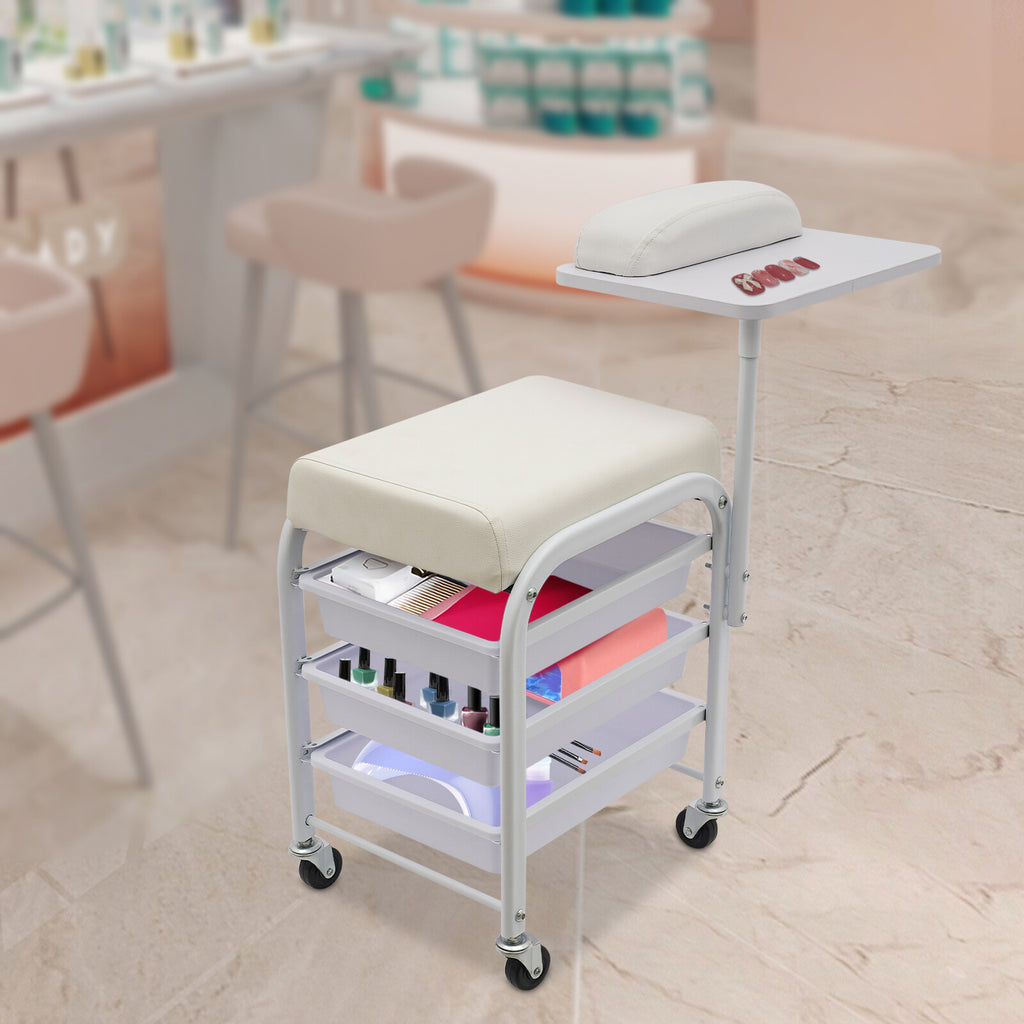 Mobile Nail Salon Cart with 3 Drawers & Wheels for Pedicure & Beauty Tools