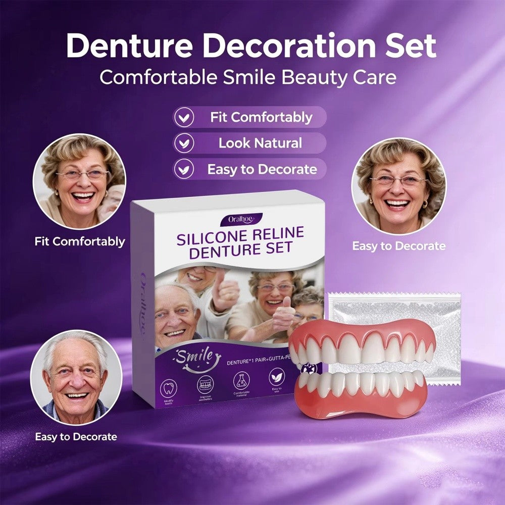 Moldable Silicone Dentures Set for Seniors - Upper & Lower, Natural & Reusable