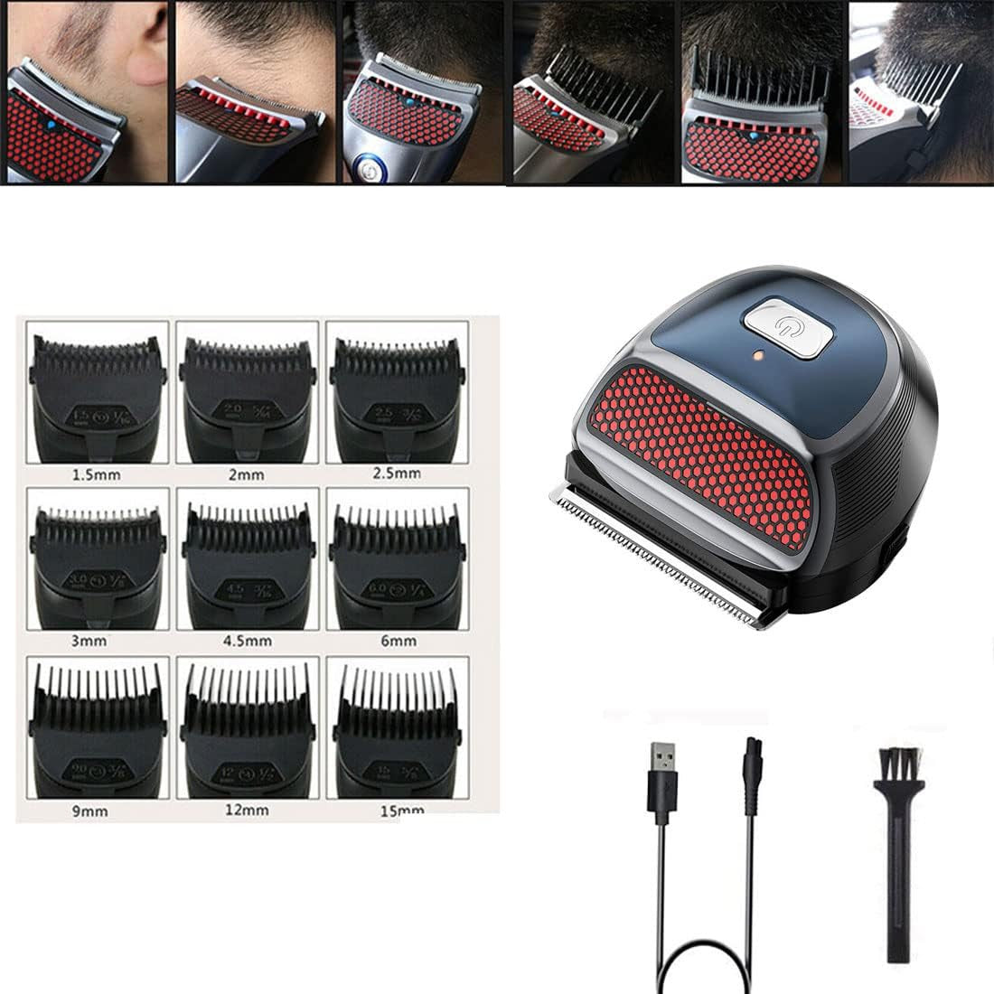 Rechargeable Hair Clippers for Men - Self-Haircut Kit with 9 Length Combs, Waterproof & Portable