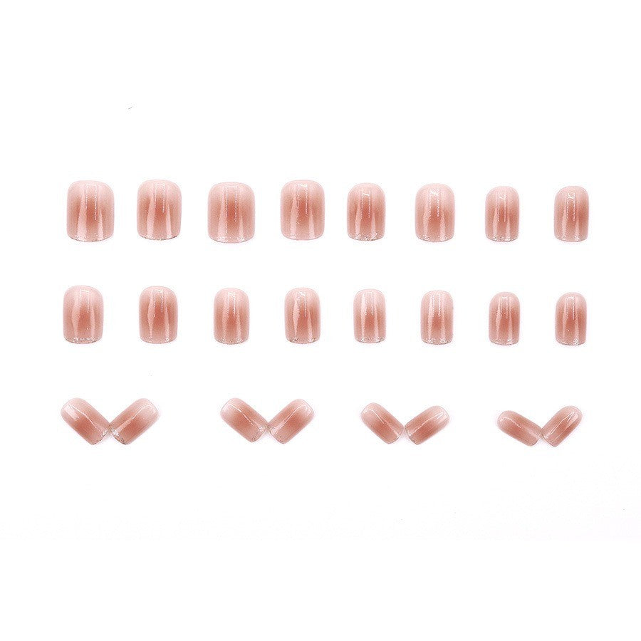 48 Pcs Silver French Press on Nails - Short Square Nude Glossy Fake Nails