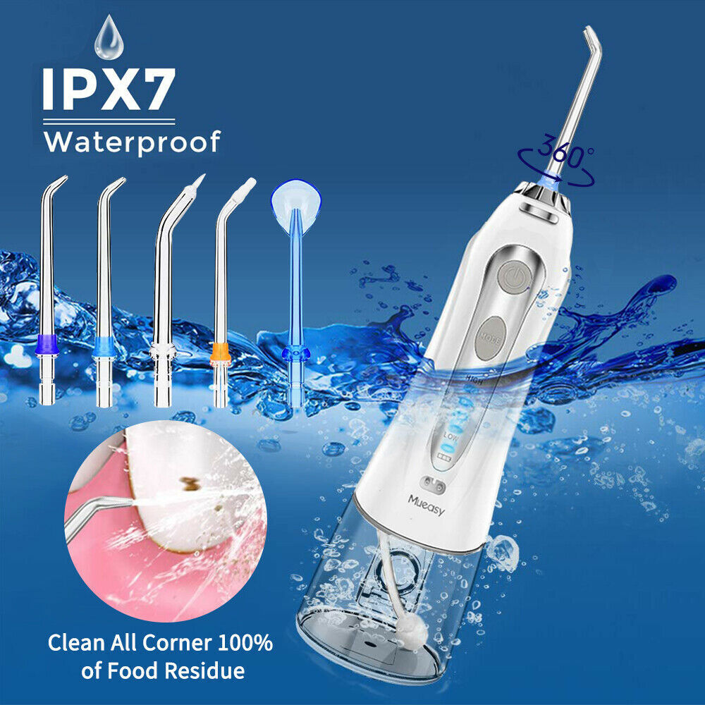 Cordless Dental Water Flosser with 5 Jet Tips, IPX7 Waterproof, Rechargeable