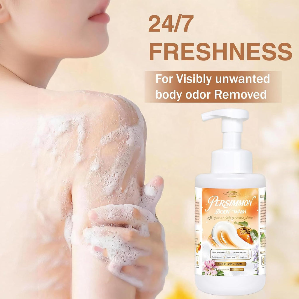 Persimmon Body Wash for Aging Odor, 17.8 FL Oz Foaming Mousse for Older Skin